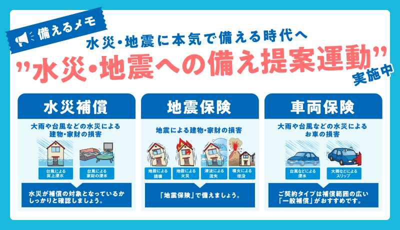 備えるメモ 水害保証・地震保険・車両保険